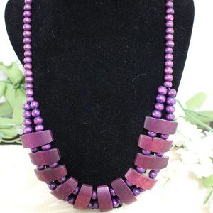 Purple Wooden Bead Necklace ~22"